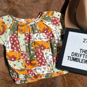 dip Girls Floral Patchwork Top in Mustard, Olive & Burgundy